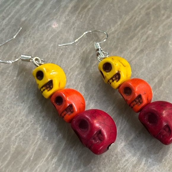 Colorful Skull Dangle Earrings - Picture 1 of 4